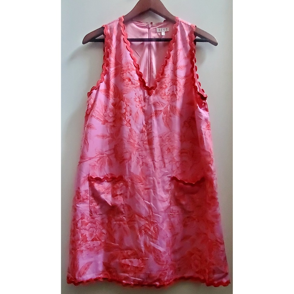 TCEC Dress M Sheath Hamptons M Violet & Red Floral Bric A Brac Trim Pockets Zip - Picture 3 of 10